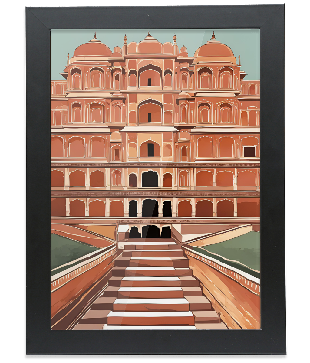India Architecture Black Framed A4 Portrait Print