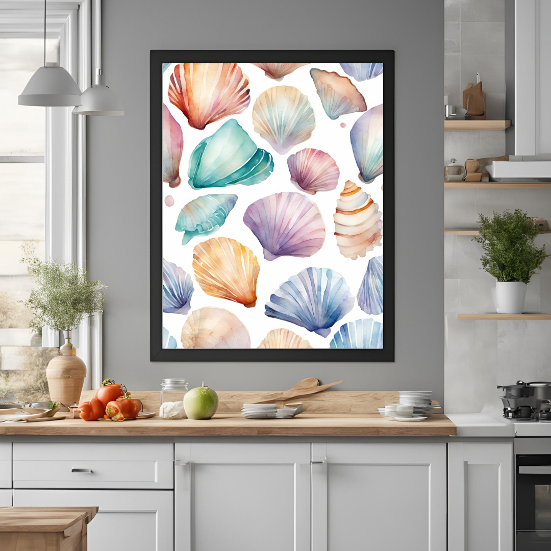 Multi Coloured Shell Watercolour Wall Art