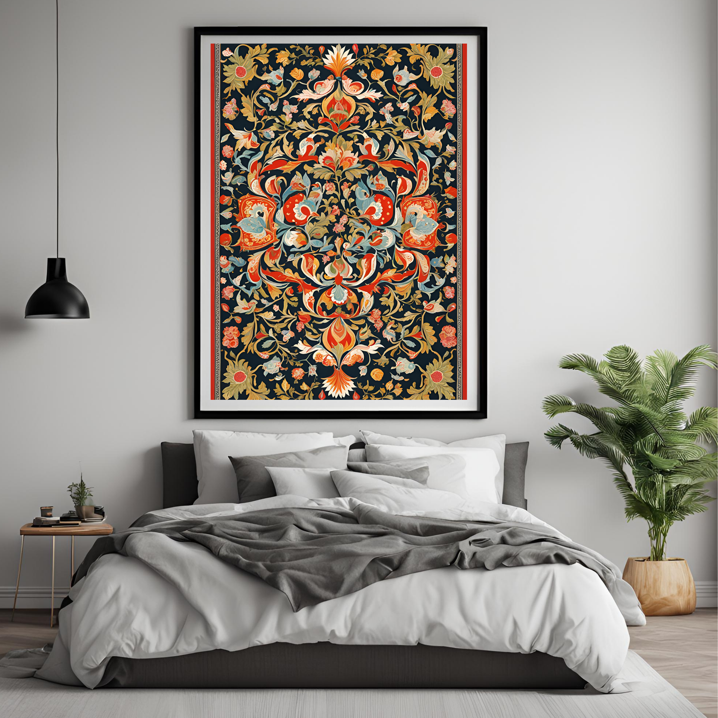 Indian Traditional Navy Floral Folk Wall Art Digital Download