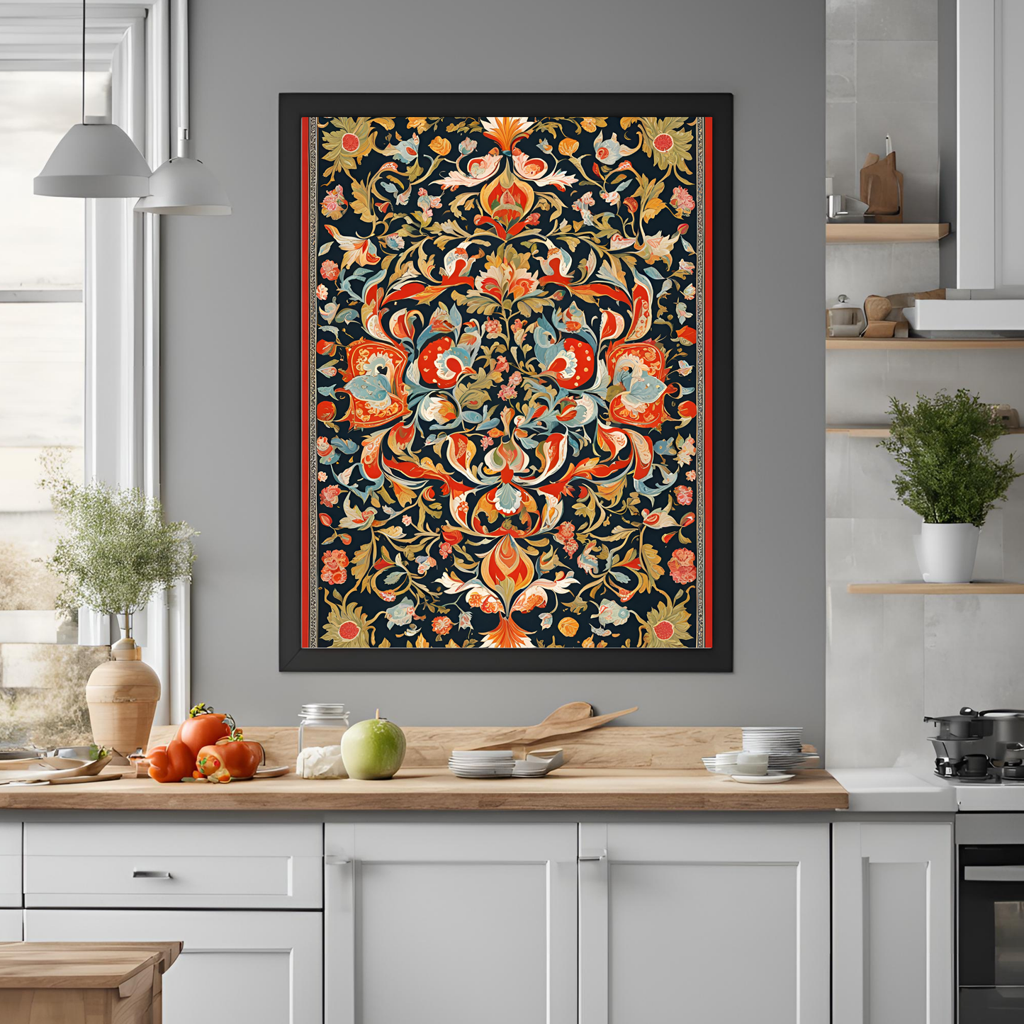 Indian Traditional Navy Floral Folk Wall Art Digital Download