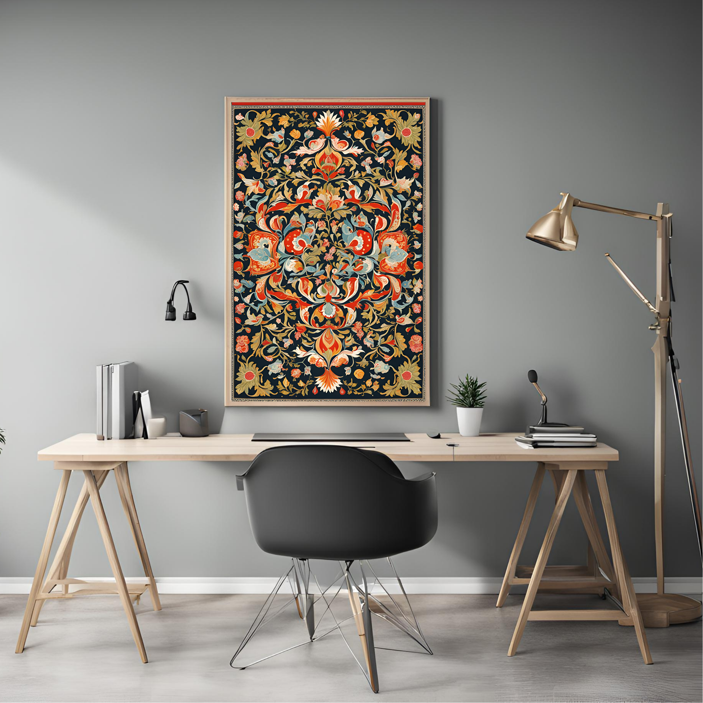 Indian Traditional Navy Floral Folk Wall Art Digital Download