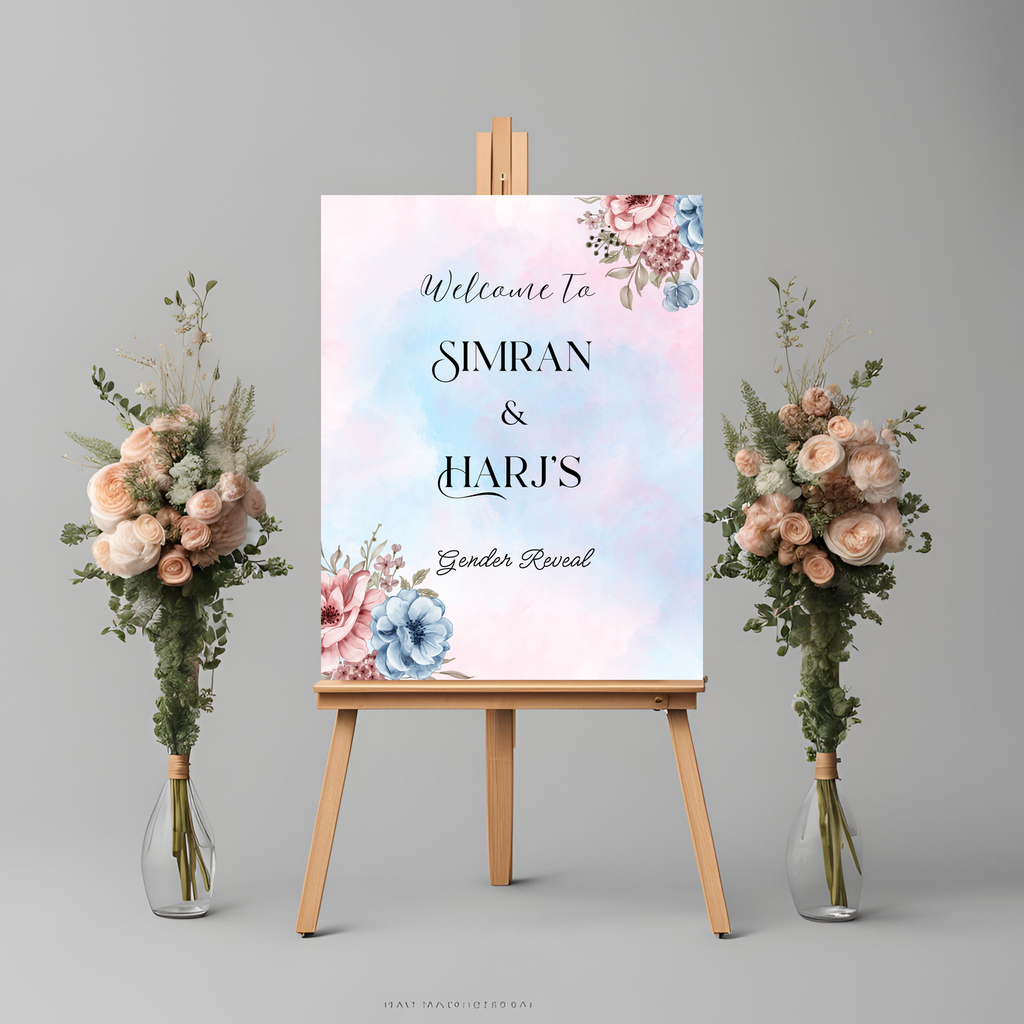 Gender Reveal Pink & Blue Watercolour Entrance Board - Online Template