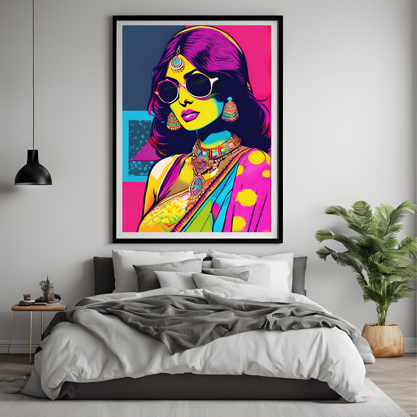 South Asian Art Neon Desi Girl Saree - Digital Printable Wall Art