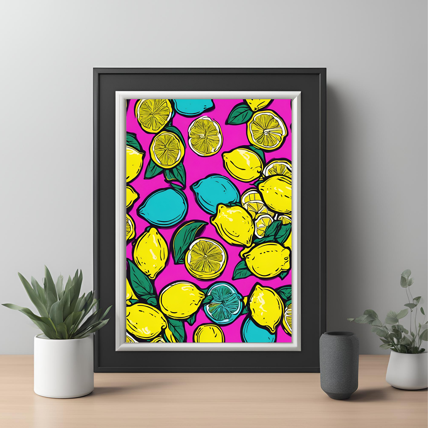 Retro Neon Lemon Pop Art Pattern - Digital Printable Wall Art