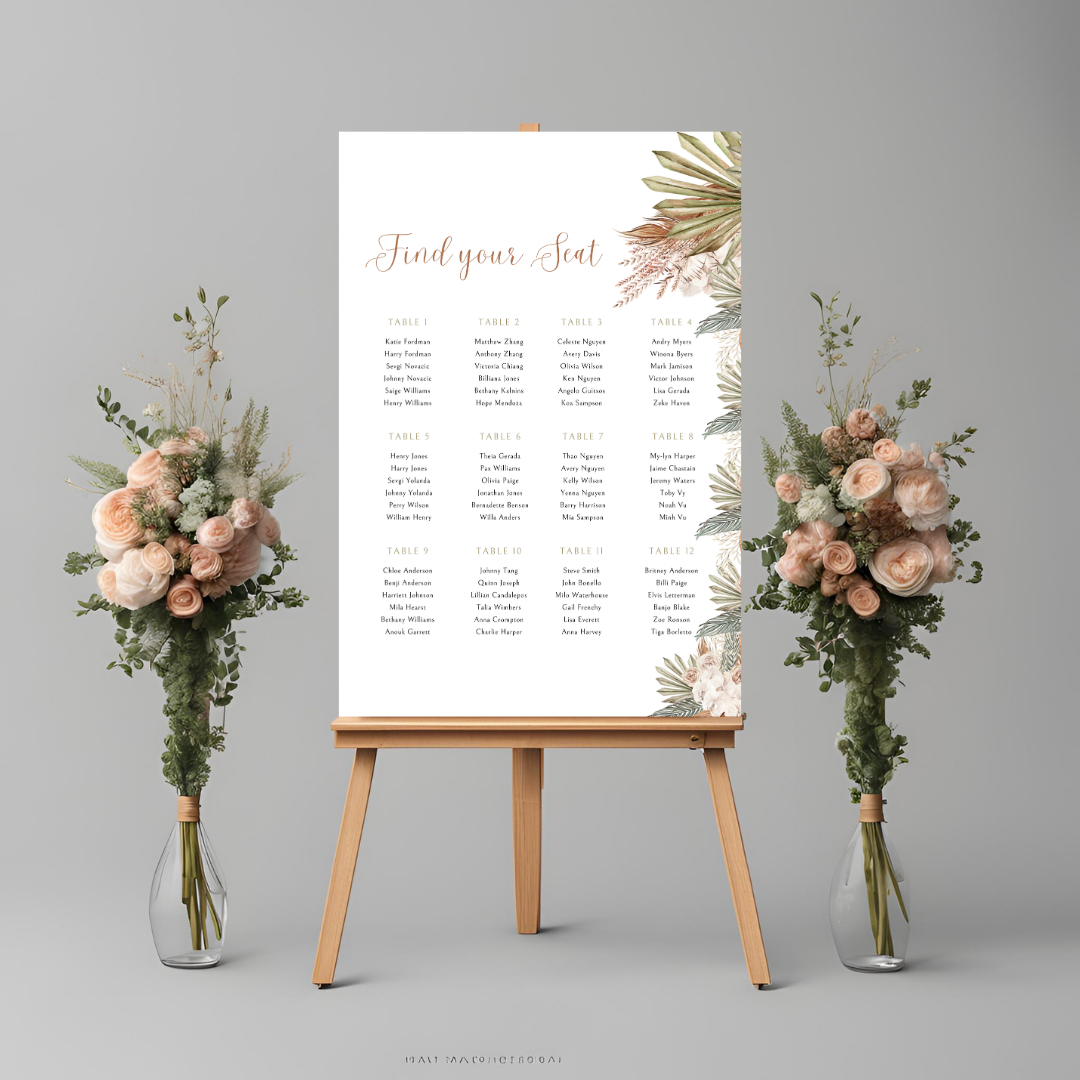 Green Tropical Seating Plan Digital Download - Online Template