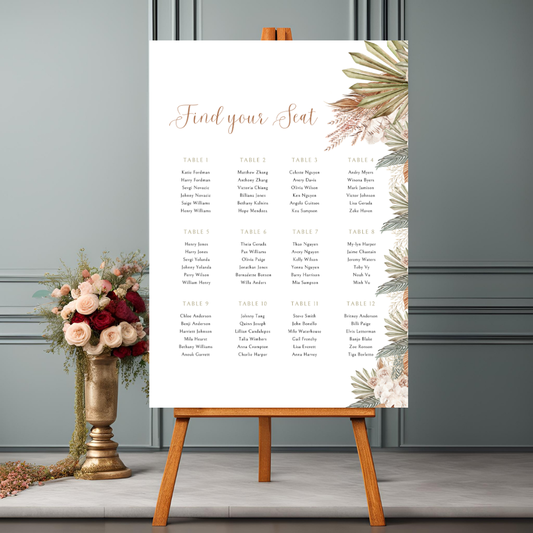Green Tropical Seating Plan Digital Download - Online Template