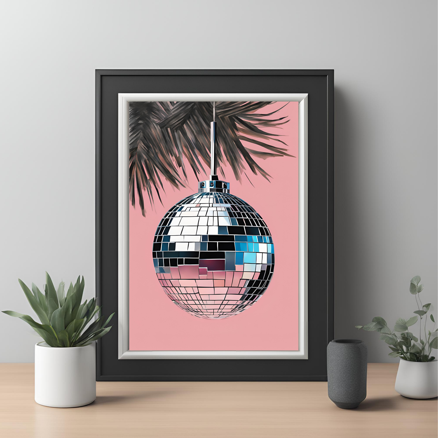 Disco Ball Christmas Tree Pink Digital Print