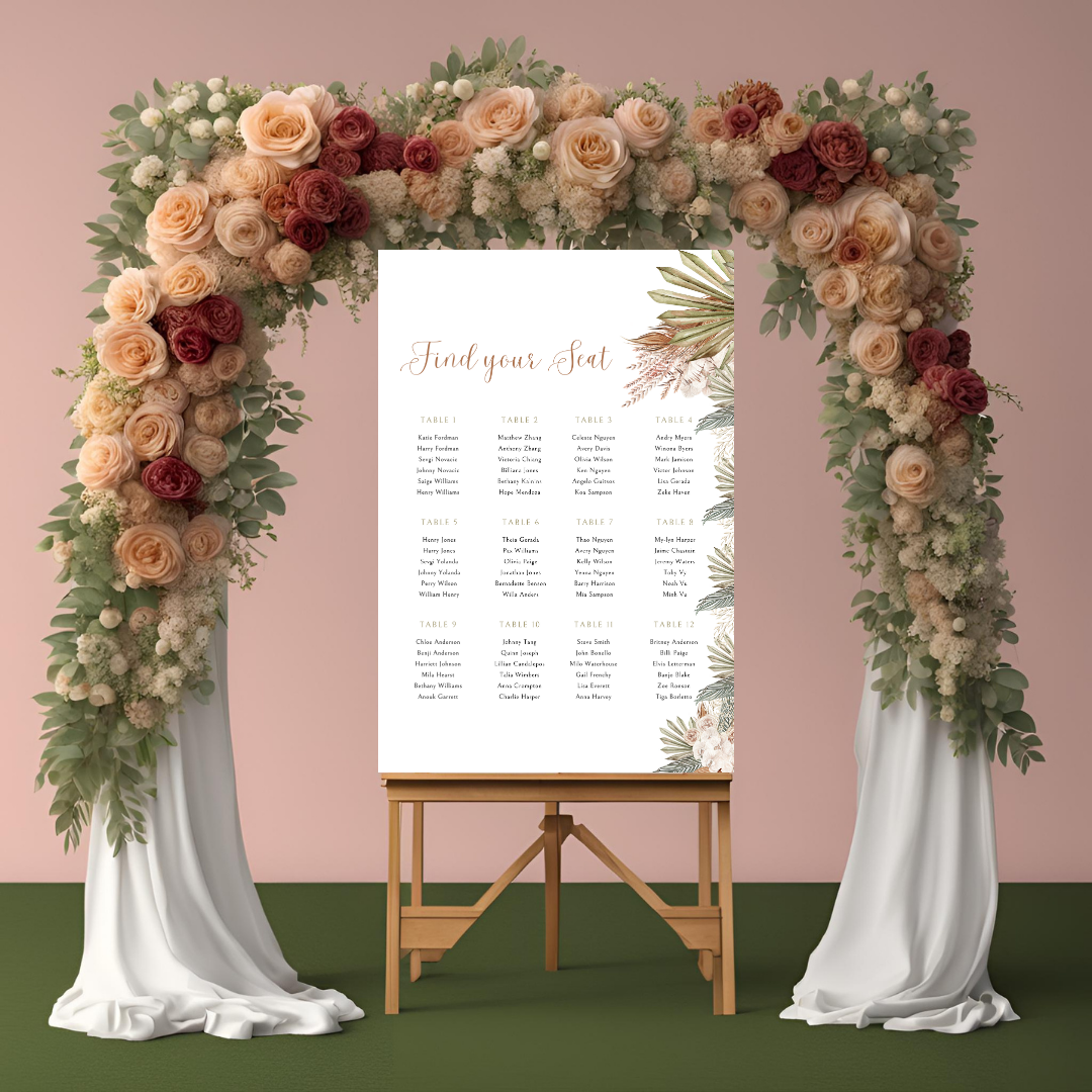 Green Tropical Seating Plan Digital Download - Online Template