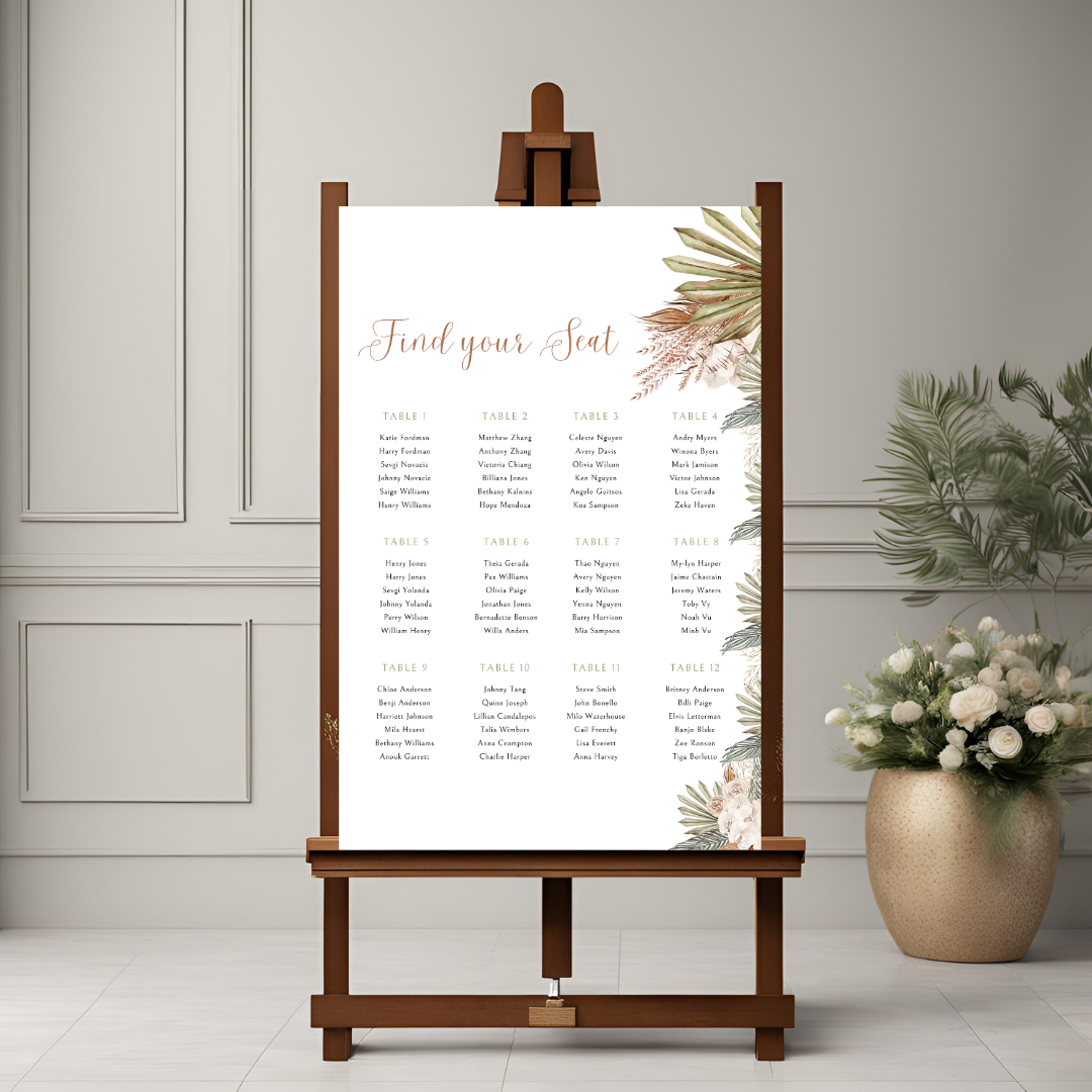 Green Tropical Seating Plan Digital Download - Online Template