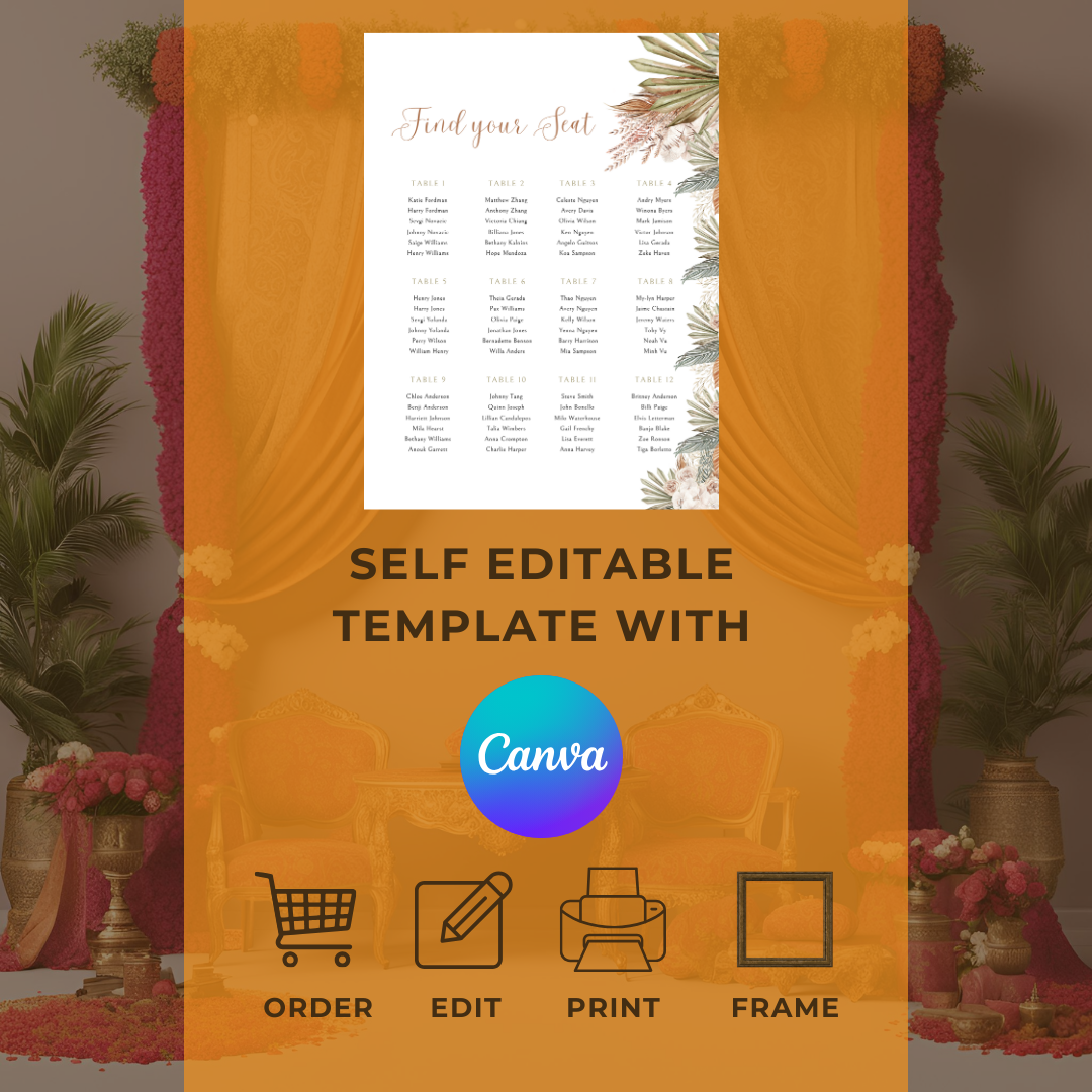 Green Tropical Seating Plan Digital Download - Online Template