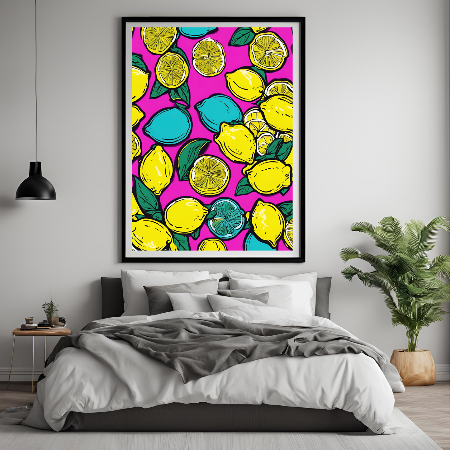 Retro Neon Lemon Pop Art Pattern - Digital Printable Wall Art