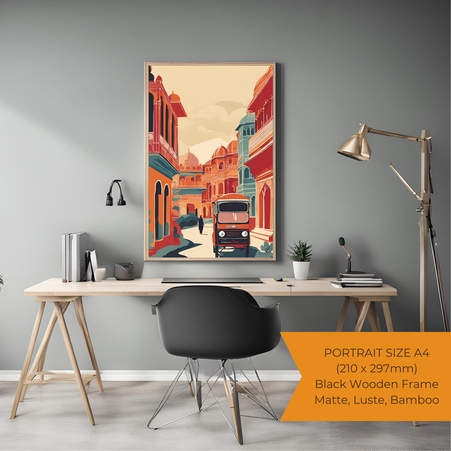 India Street Black Framed A4 Portrait Print