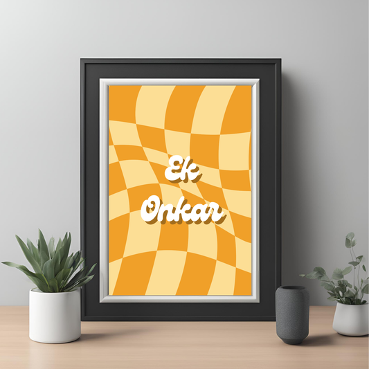 Retro Ek Onkar Framed A4 Print - Portrait/Black