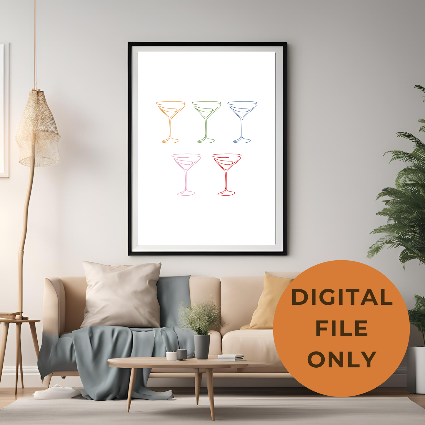 Rainbow Wine Glass Kitchen Print Cheers Wall Art Digital Download