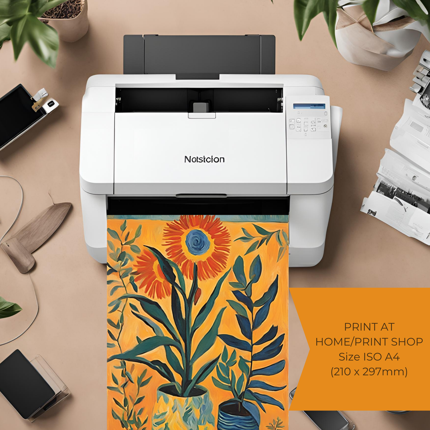 Sunset Plant Vase Wall Art Digital Download