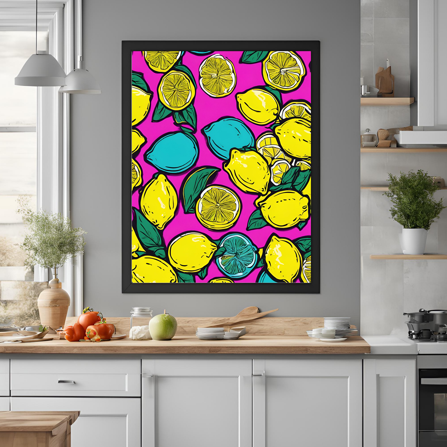 Retro Neon Lemon Pop Art Pattern - Digital Printable Wall Art