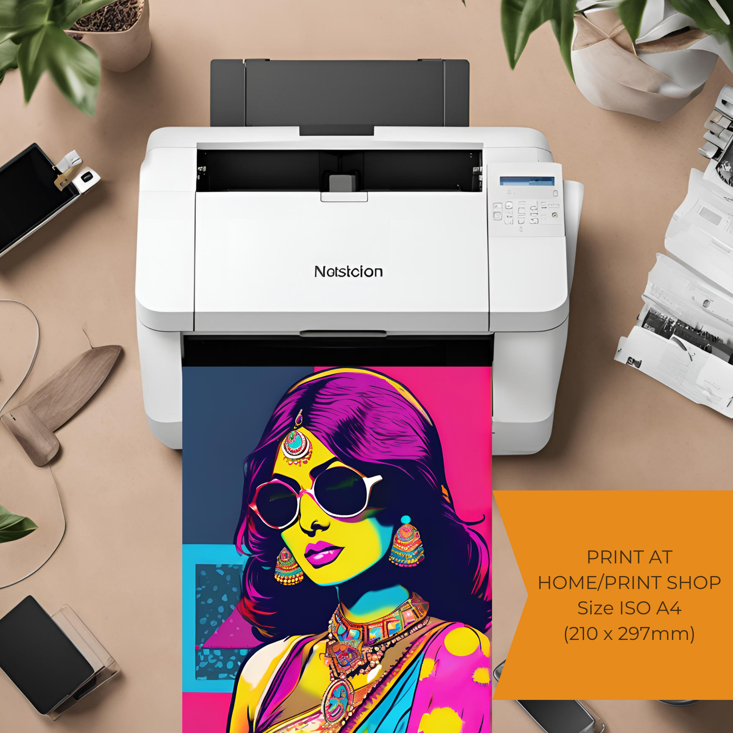 South Asian Art Neon Desi Girl Saree - Digital Printable Wall Art