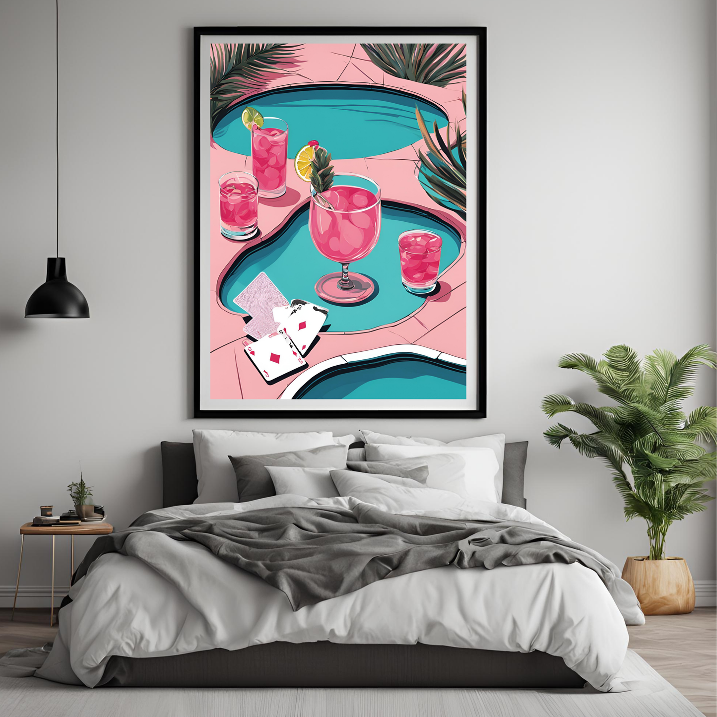 Vintage Pink Playing Cards By Pool Wall Art Digital Download