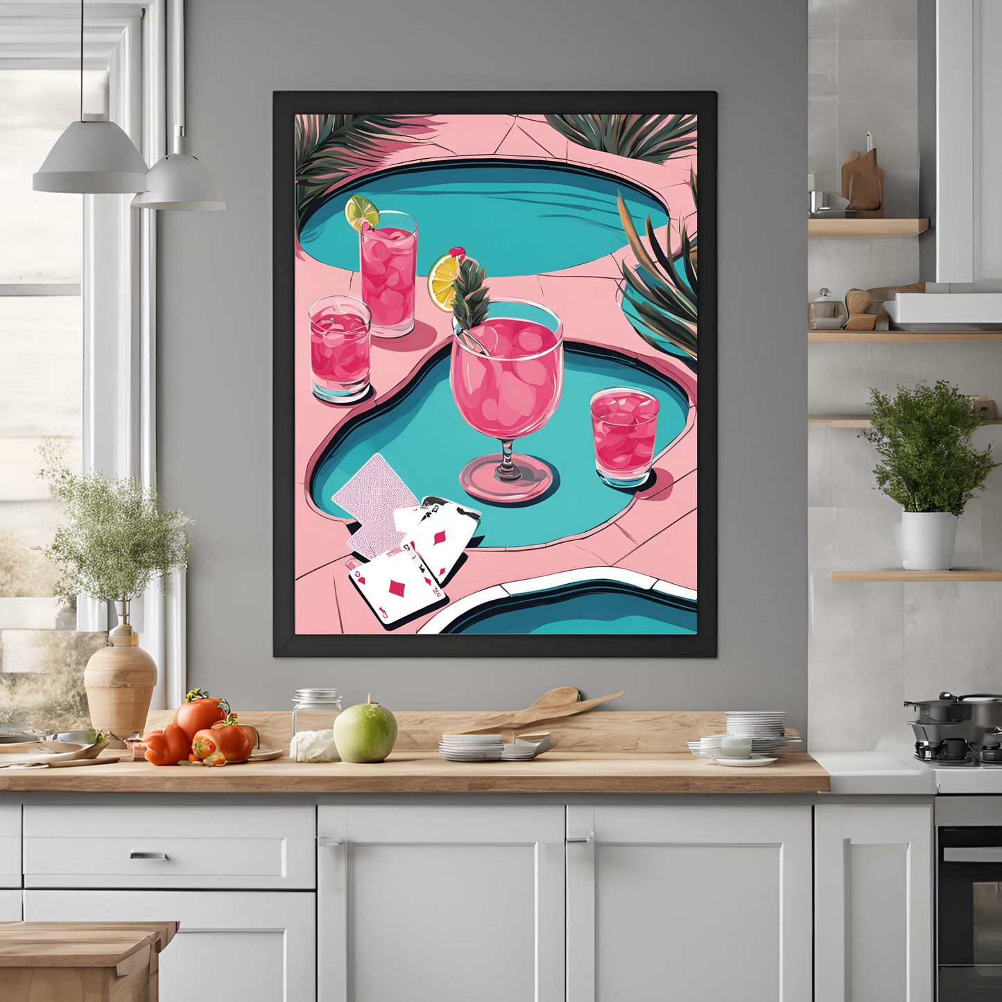 Vintage Pink Playing Cards By Pool Wall Art Digital Download