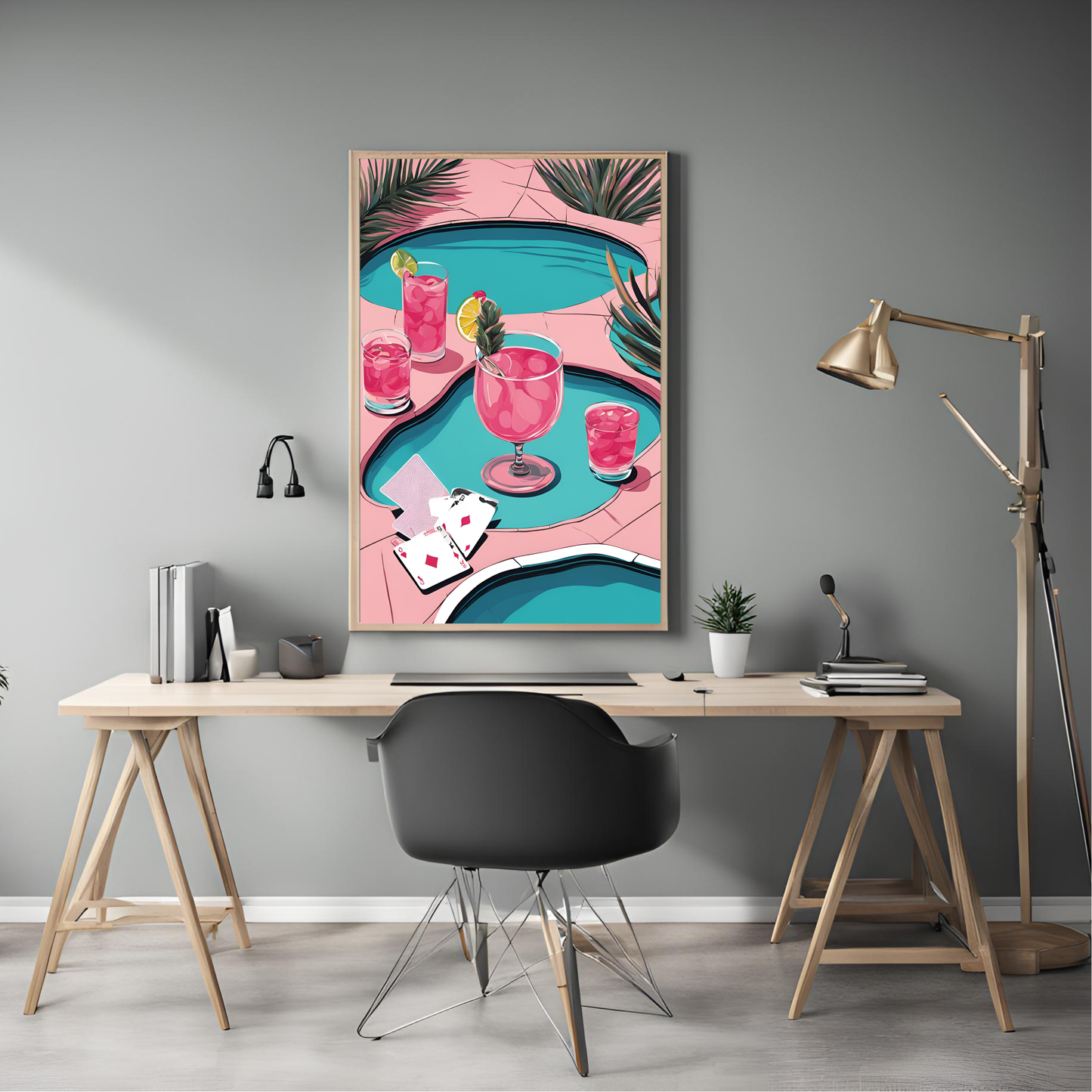 Vintage Pink Playing Cards By Pool Wall Art Digital Download