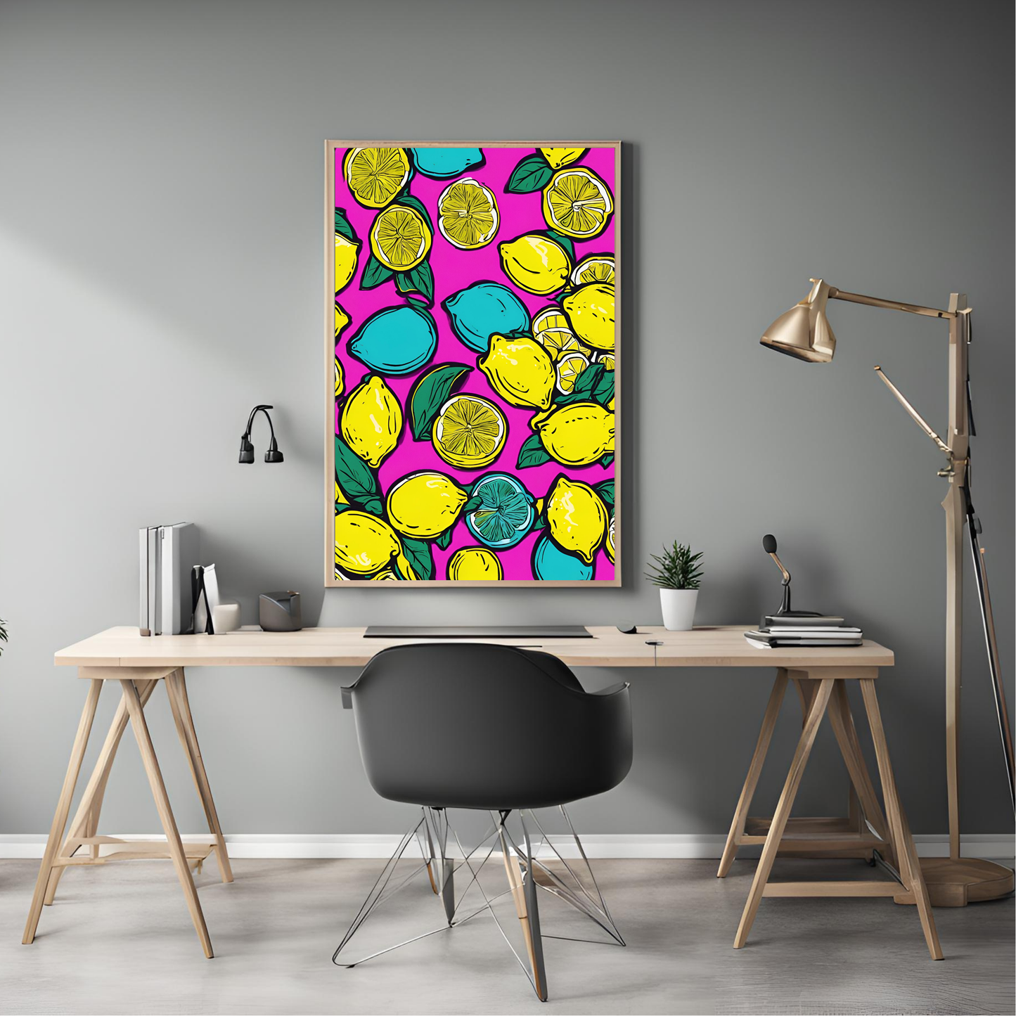 Retro Neon Lemon Pop Art Pattern - Digital Printable Wall Art