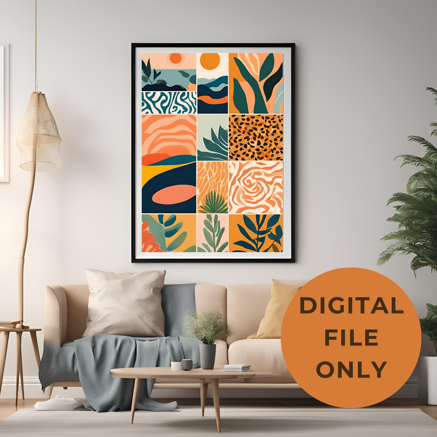 Sunset Plant Tiled Pattern Wall Art Digital Download