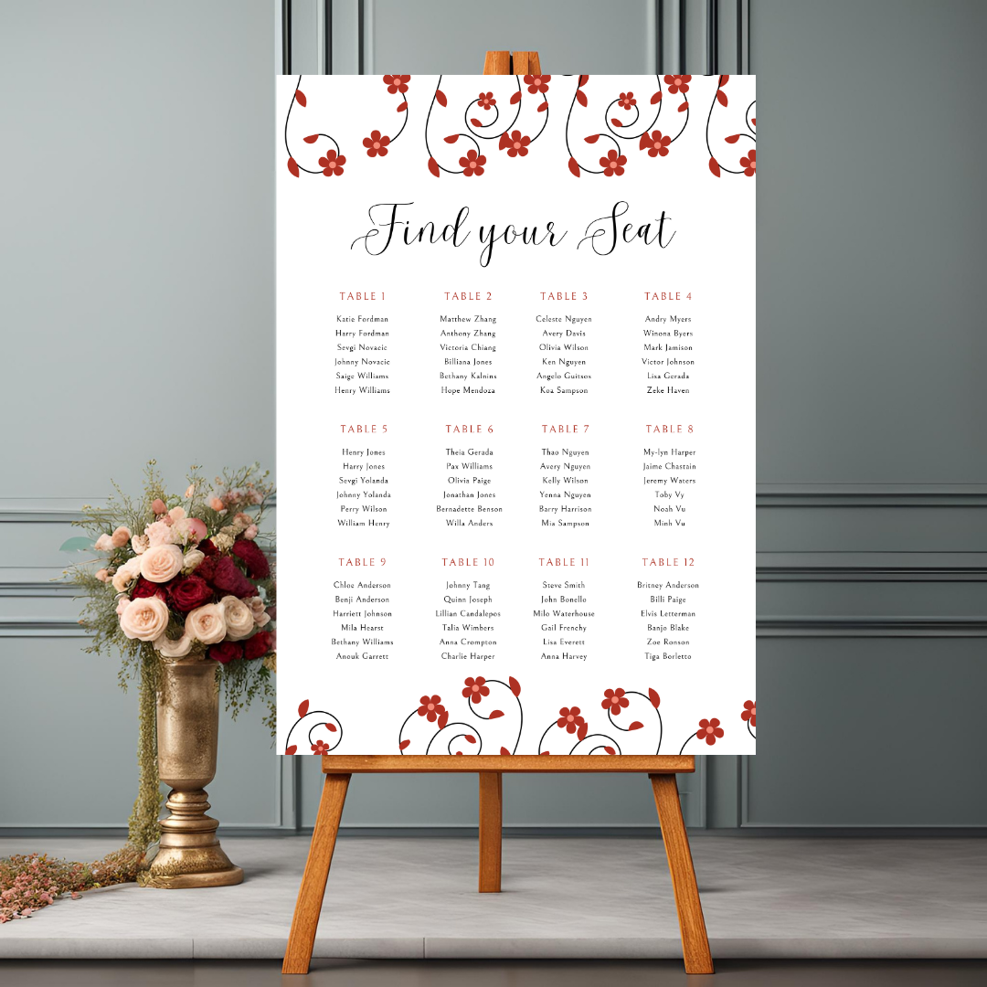 Floral Seating Plan Digital Download - Online Template