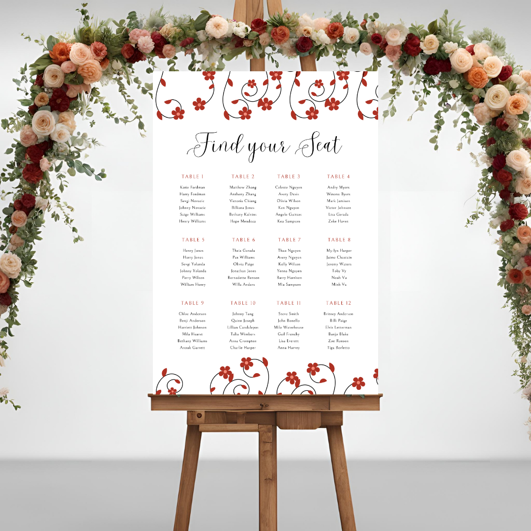 Floral Seating Plan Digital Download - Online Template