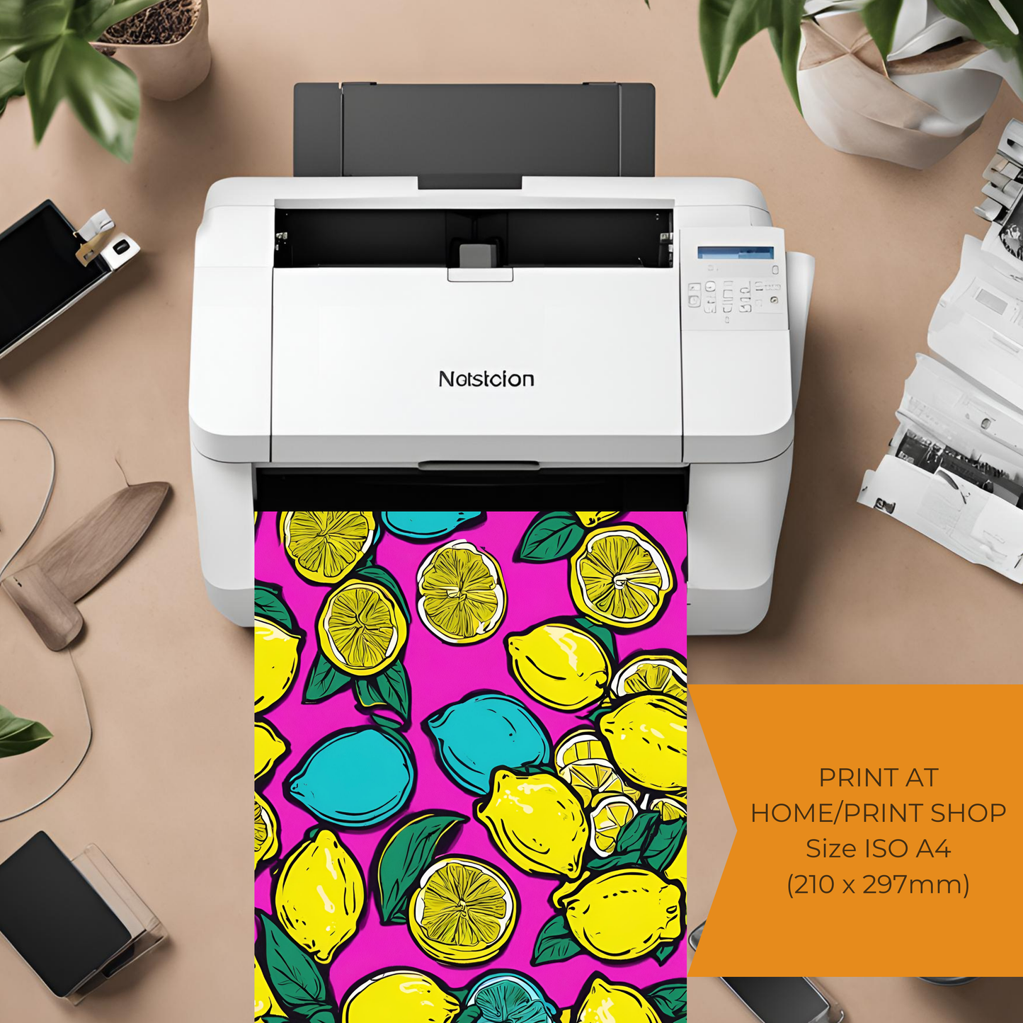 Retro Neon Lemon Pop Art Pattern - Digital Printable Wall Art