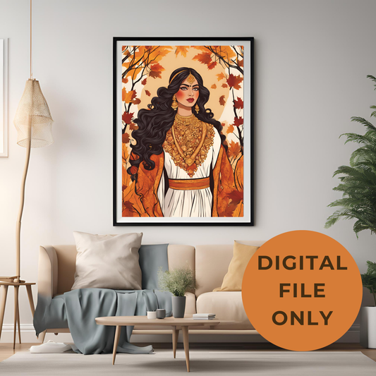 South Asian Art Desi Autumn Fall Princess Digital Print