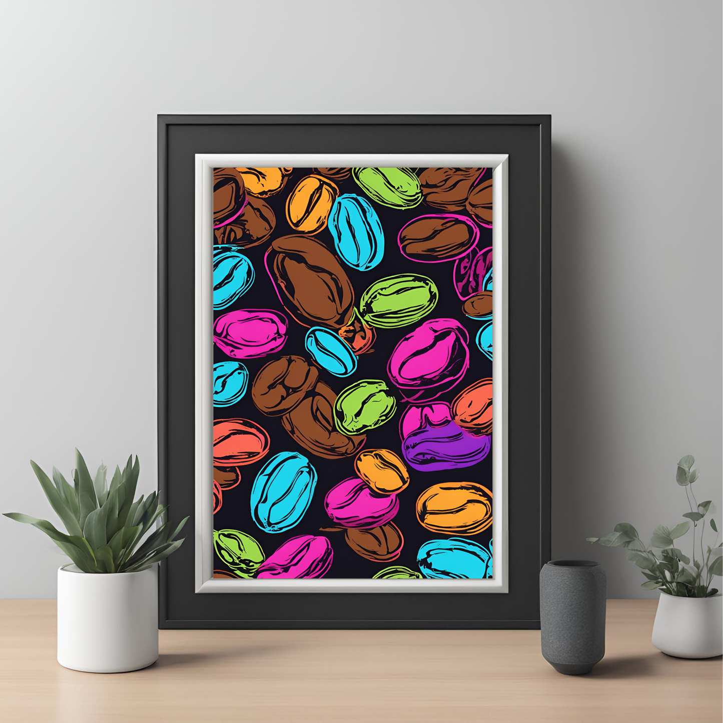Retro Neon Coffee Pop Art Pattern - Digital Printable Wall Art