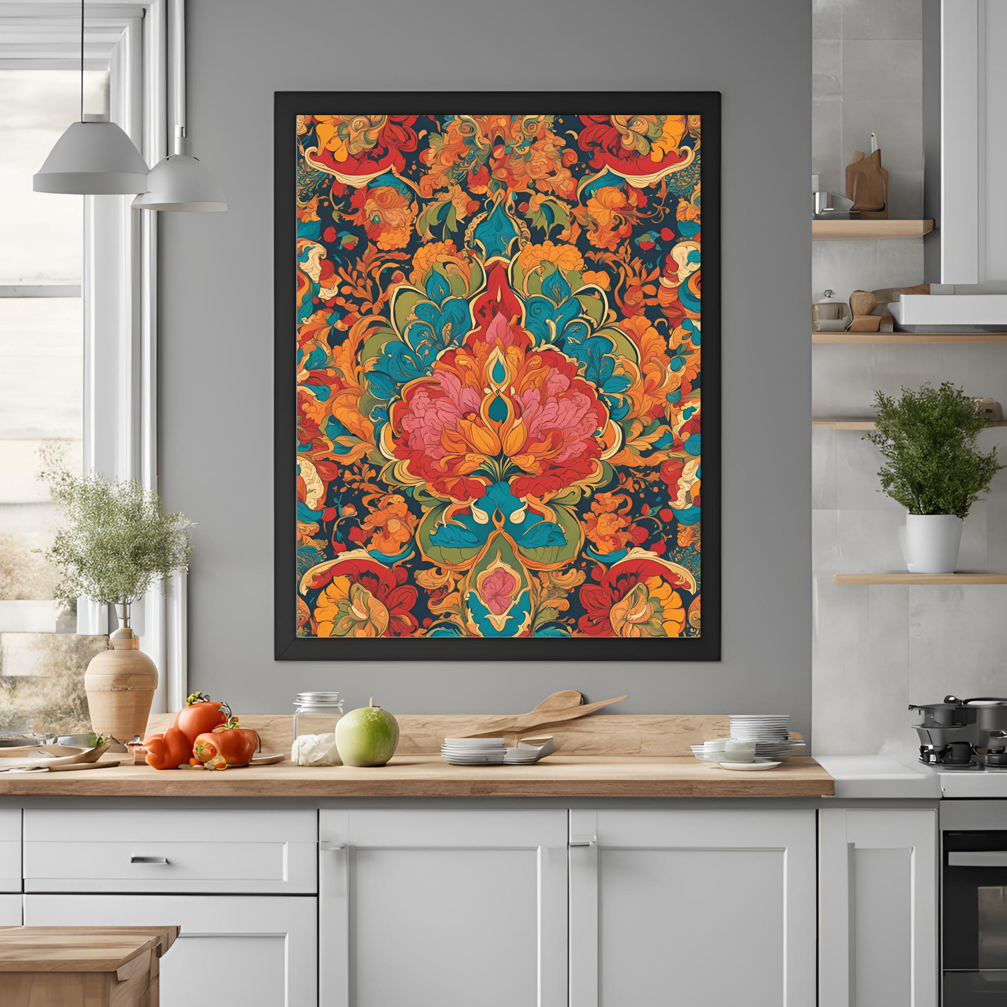Indian Traditional Rainbow Floral Folk Wall Art Digital Download