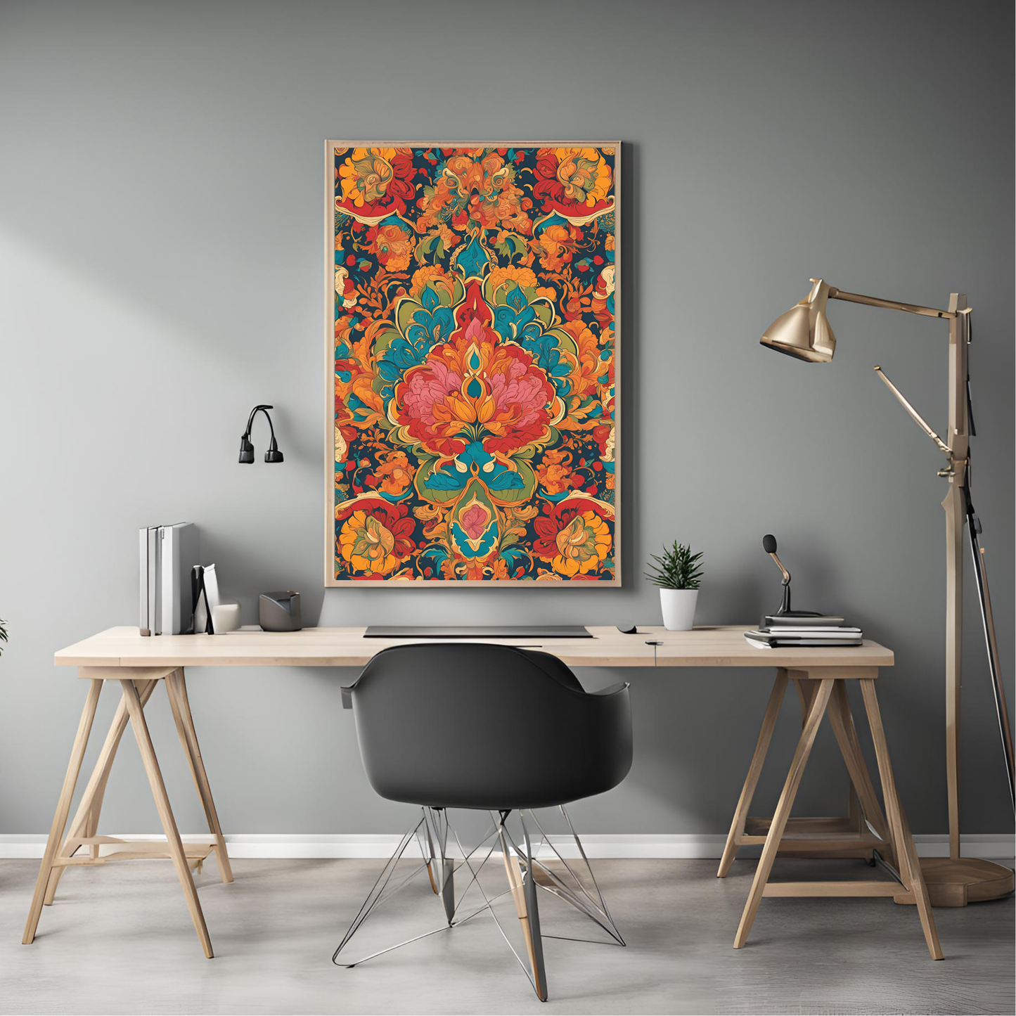 Indian Traditional Rainbow Floral Folk Wall Art Digital Download