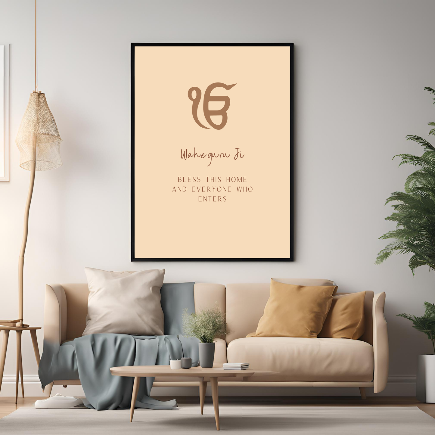 Waheguru Ji Beige Print Black A4 Framed Portrait Print