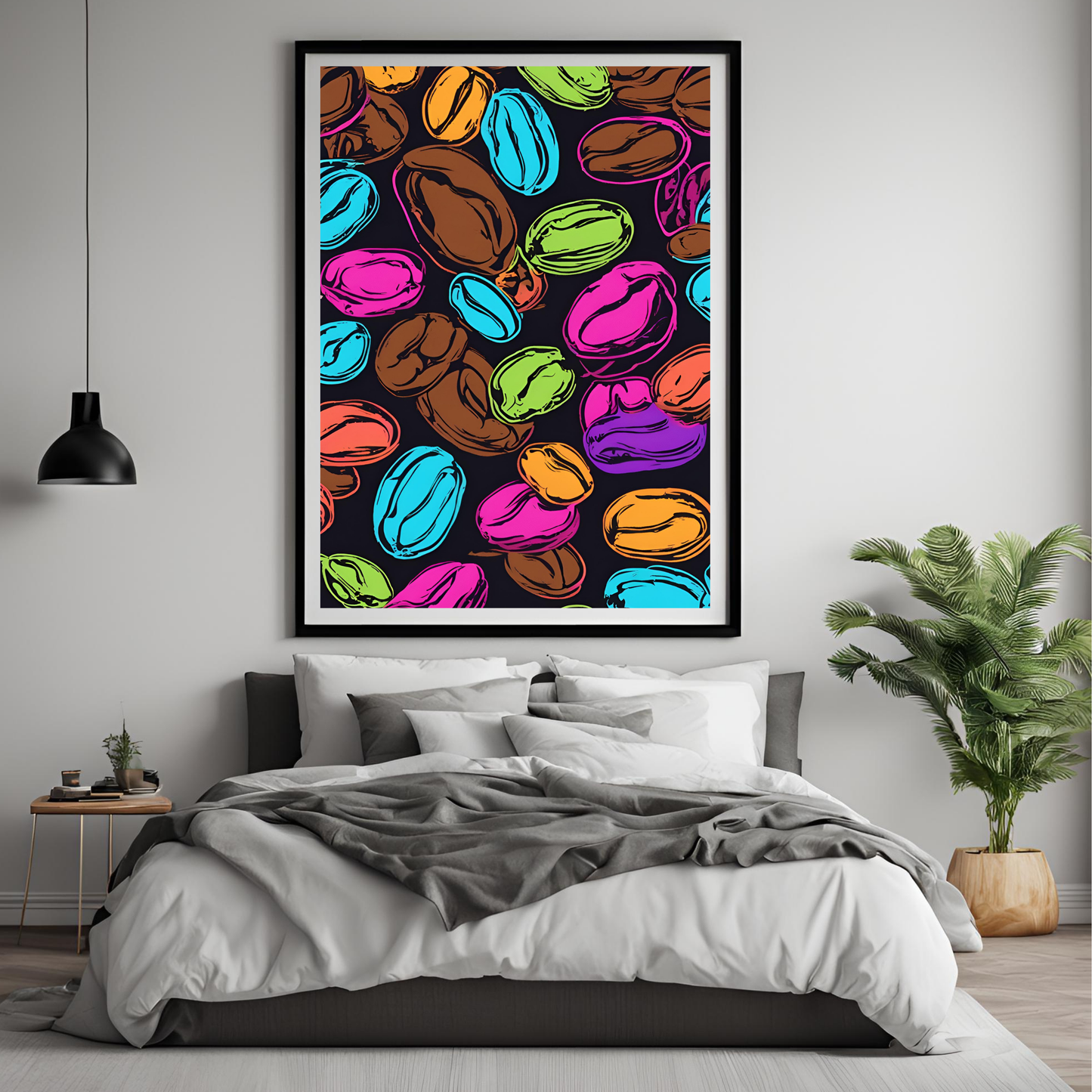 Retro Neon Coffee Pop Art Pattern - Digital Printable Wall Art