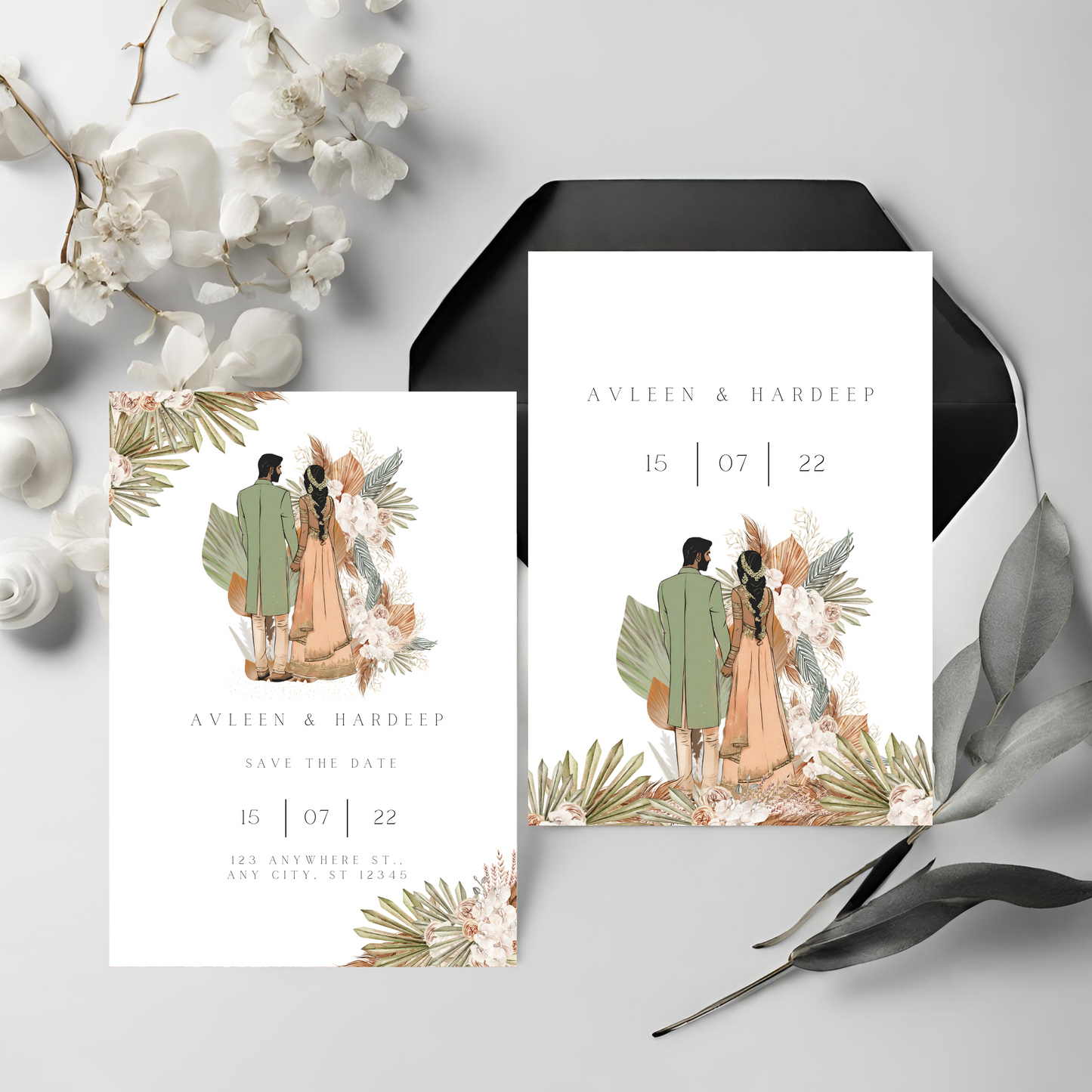 Green Tropical Invite Inserts Digital Download 6pcs - Online Template