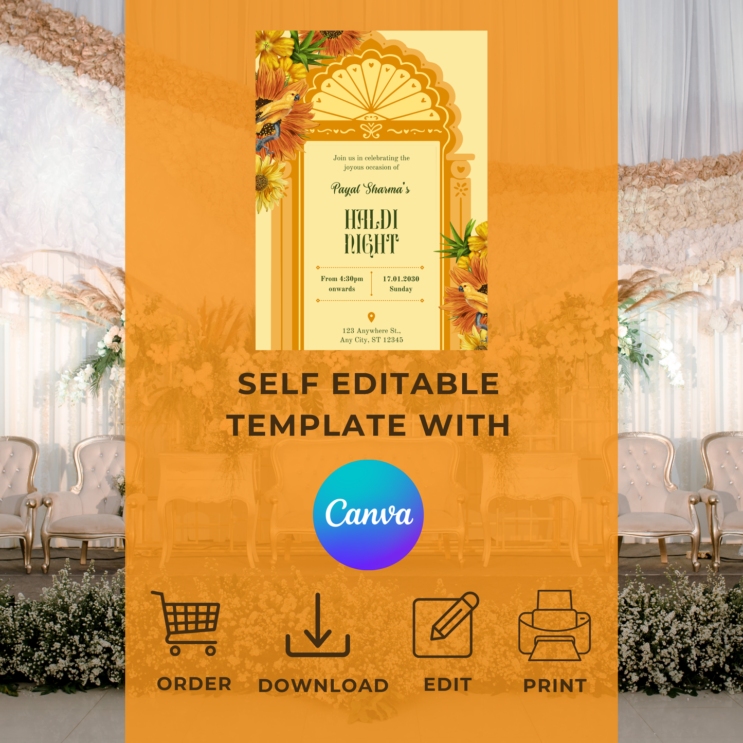 Haldi Border Invite Digital Download - Online Template