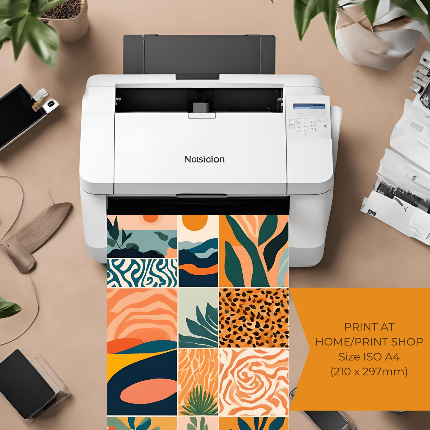 Sunset Plant Tiled Pattern Wall Art Digital Download