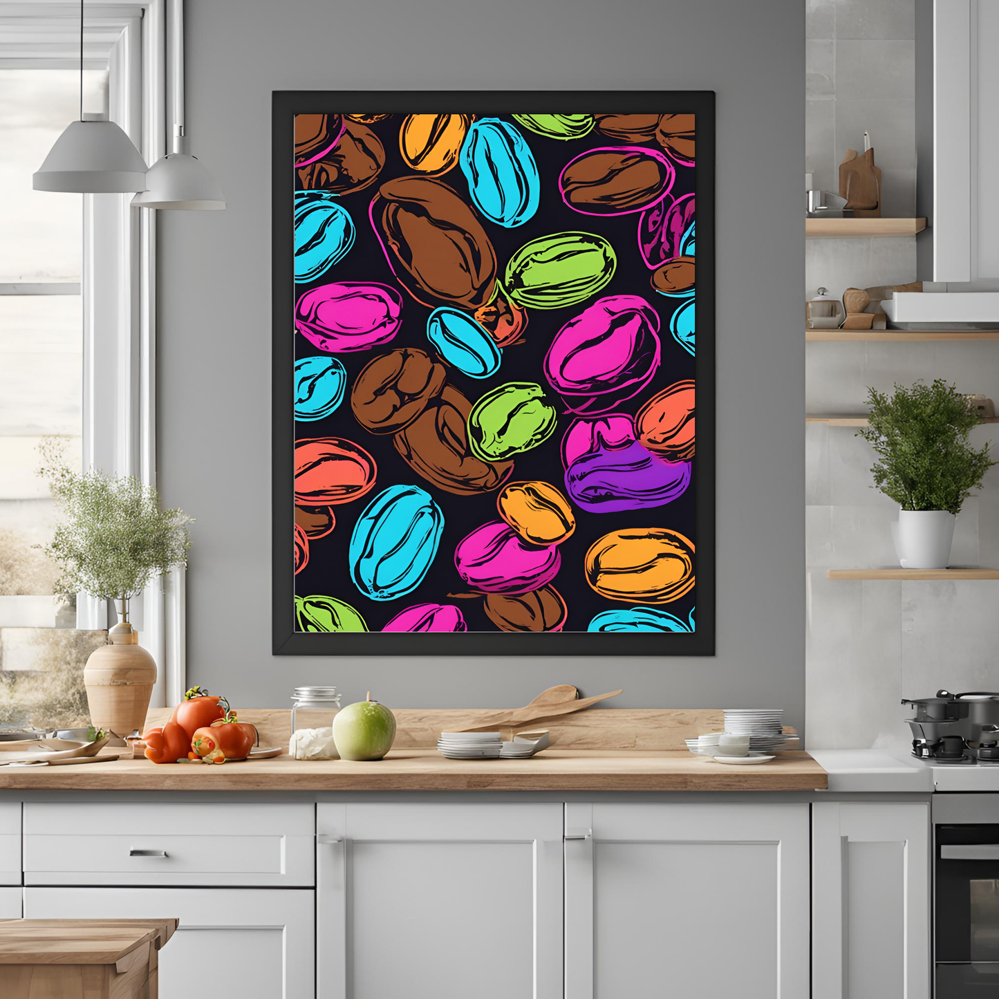 Retro Neon Coffee Pop Art Pattern - Digital Printable Wall Art