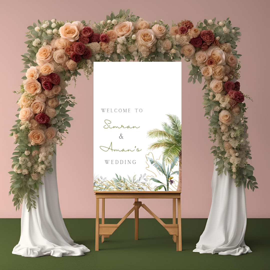 Destination Wedding Palm Tree Entrance Board - Online Template