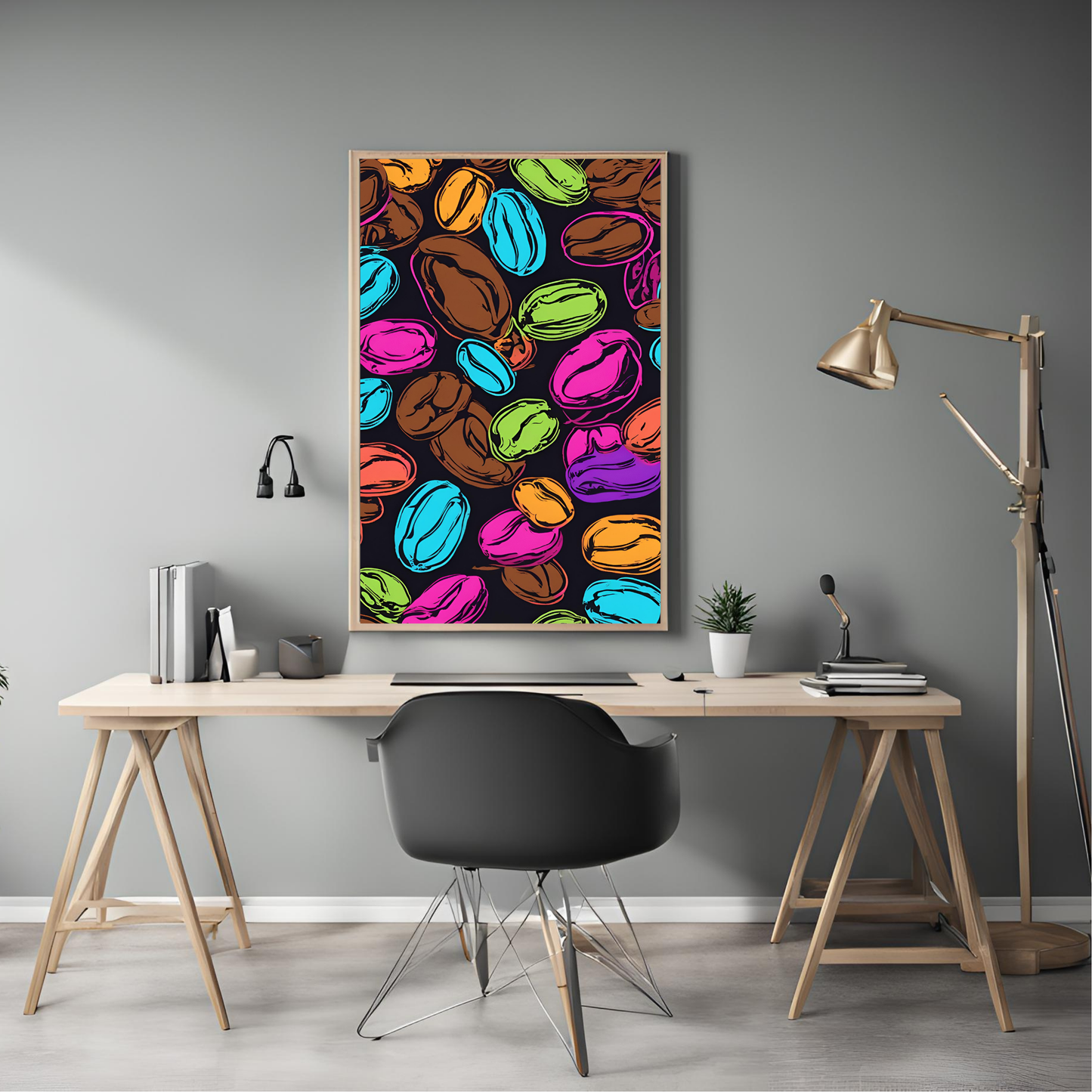 Retro Neon Coffee Pop Art Pattern - Digital Printable Wall Art