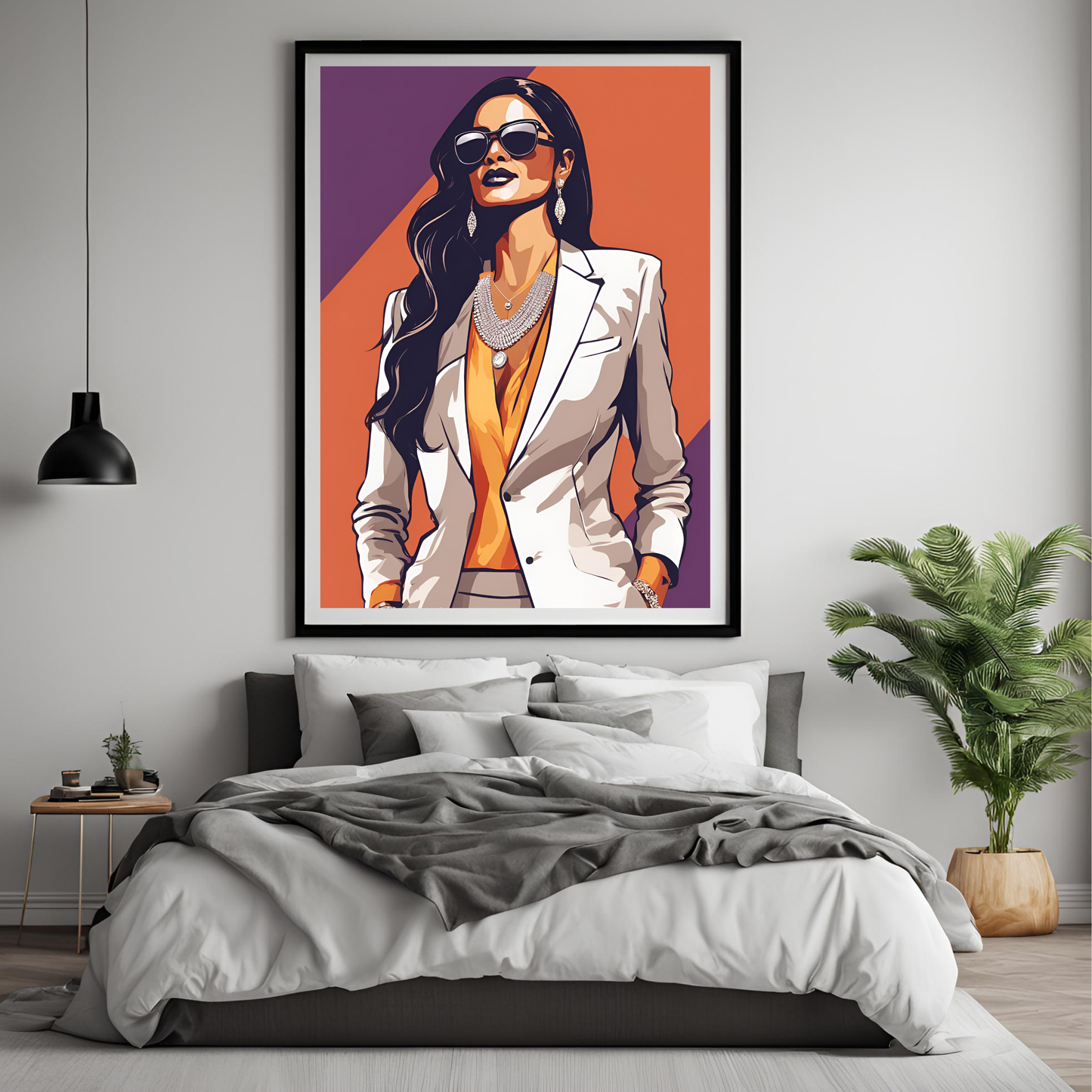 Indian Boss Queen Orange Print Black Framed A4 Art Portrait Print