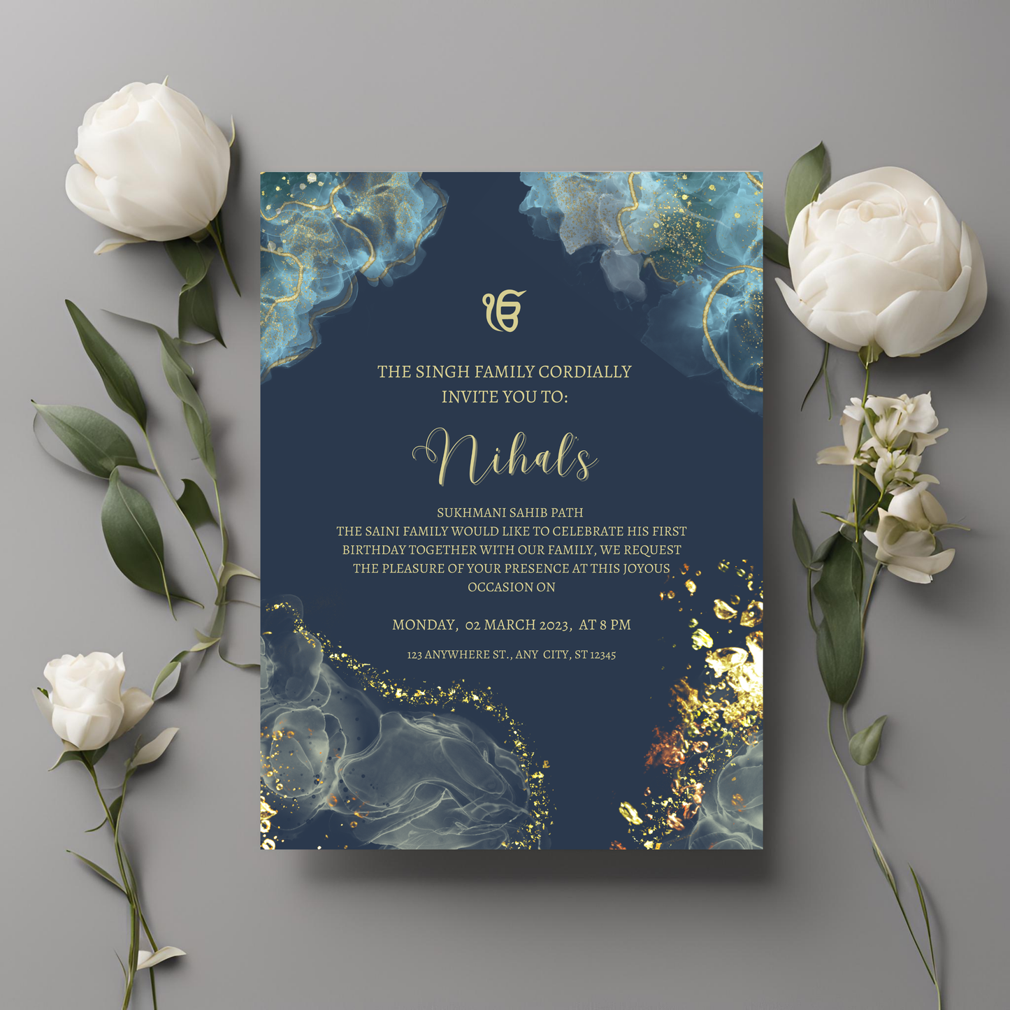 Navy Gold Sparkle Path Invite Digital Download - Online Template