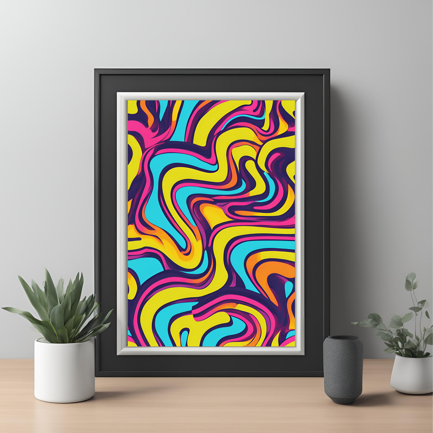 Retro Neon 70s Pop Art Pattern - Digital Printable Wall Art