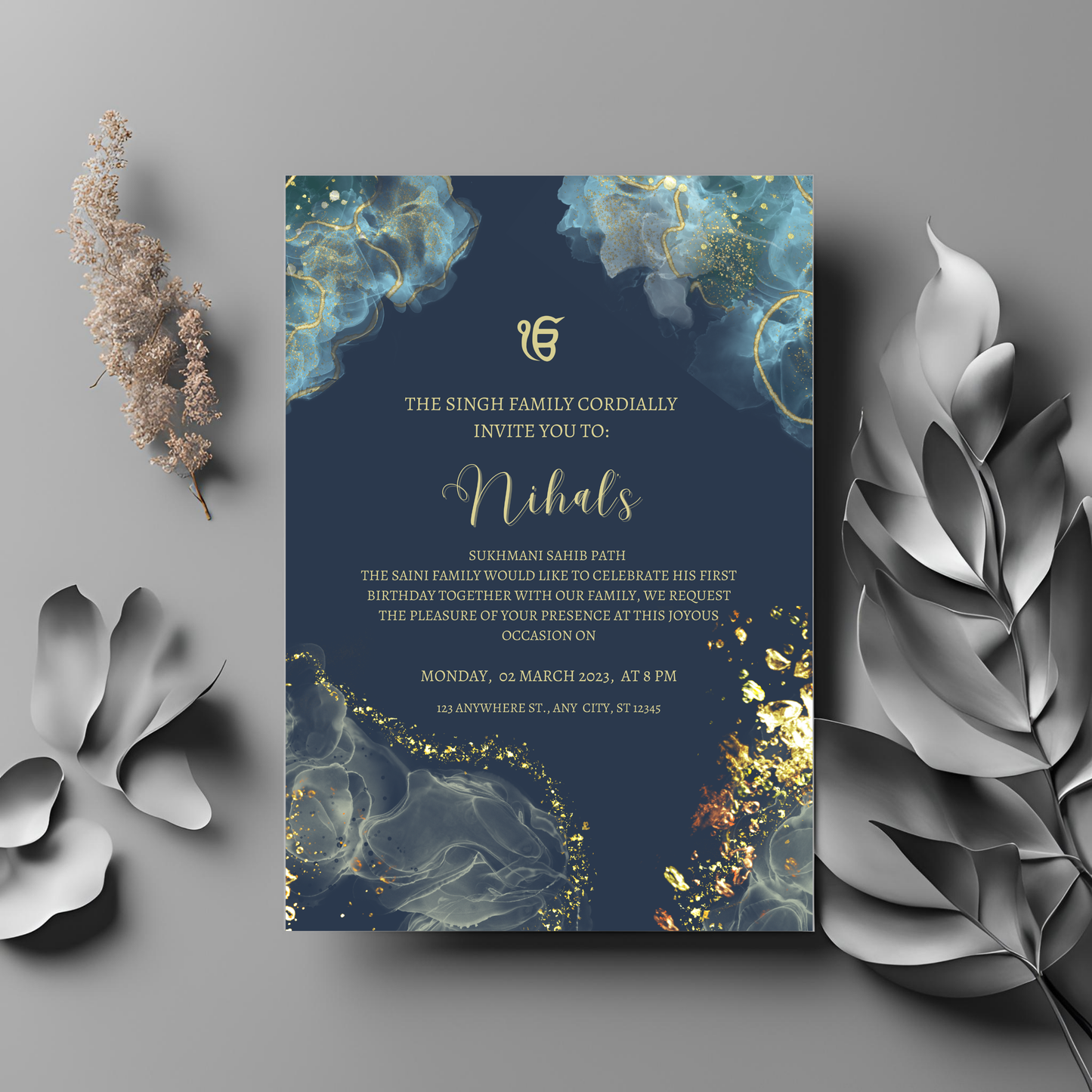 Navy Gold Sparkle Path Invite Digital Download - Online Template