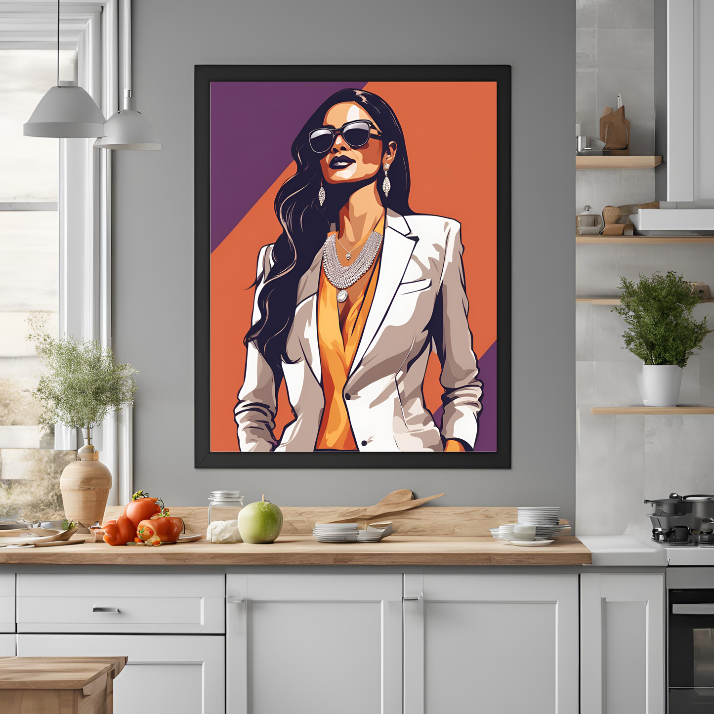 Indian Boss Queen Orange Print Black Framed A4 Art Portrait Print