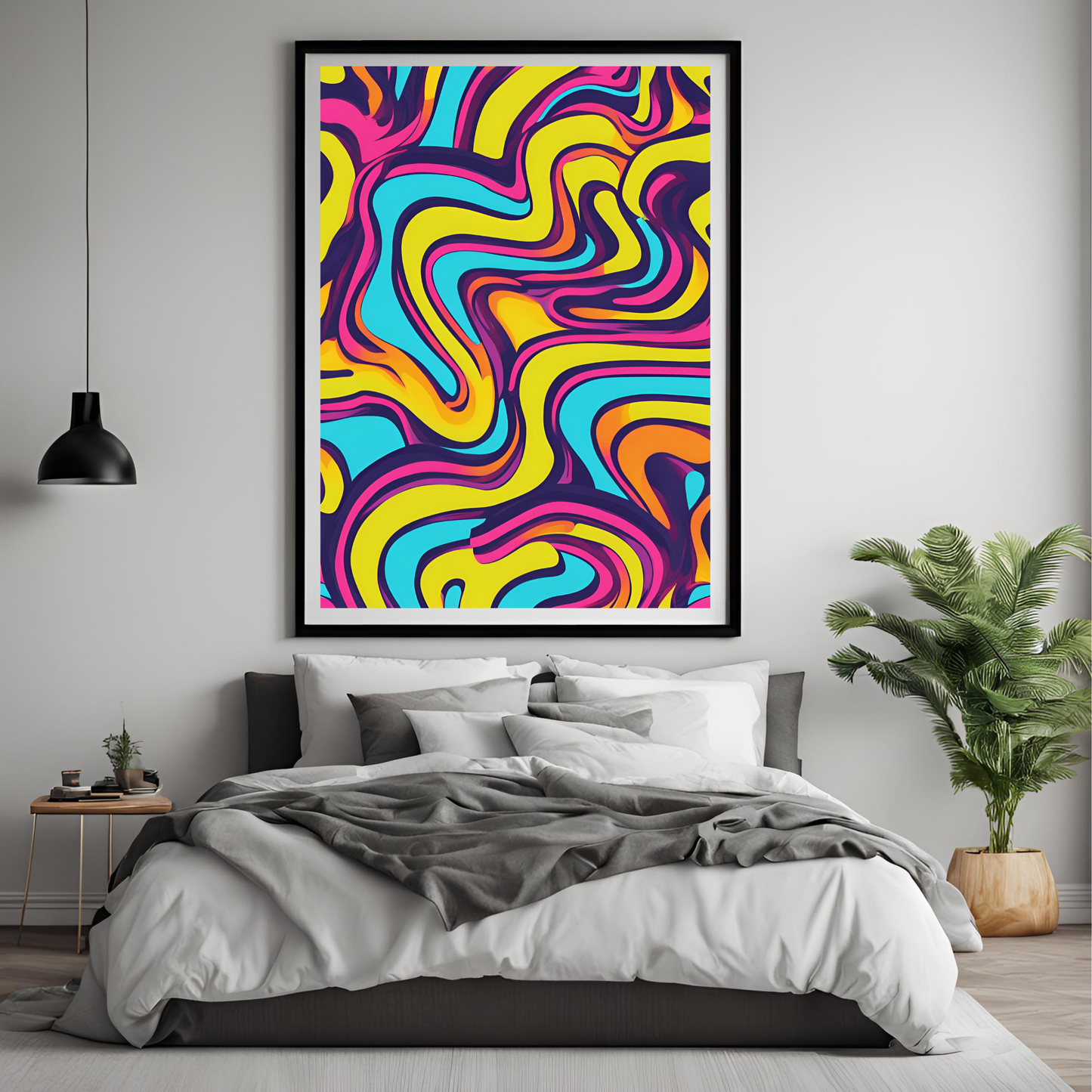 Retro Neon 70s Pop Art Pattern - Digital Printable Wall Art