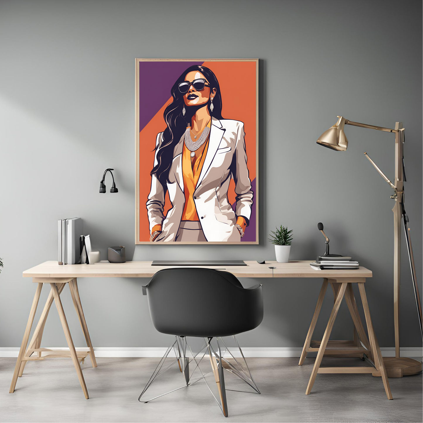Indian Boss Queen Orange Print Black Framed A4 Art Portrait Print