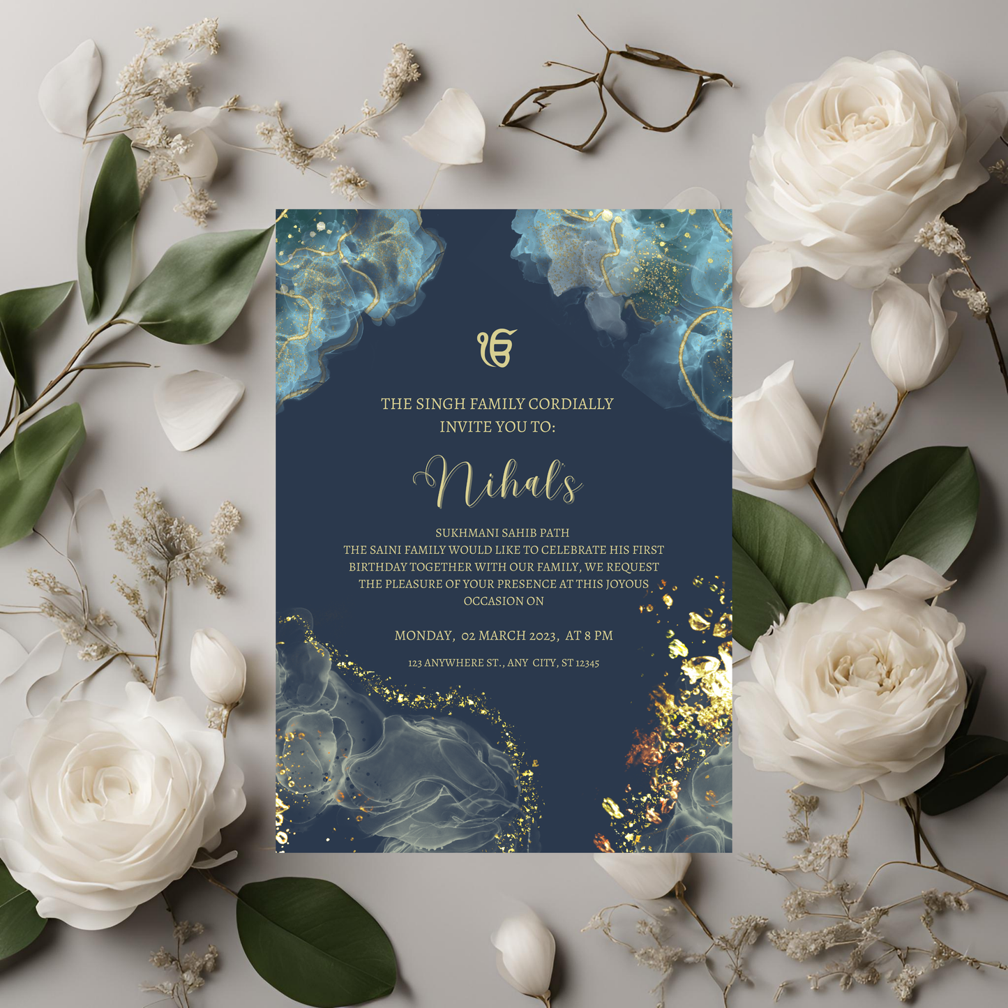Navy Gold Sparkle Path Invite Digital Download - Online Template