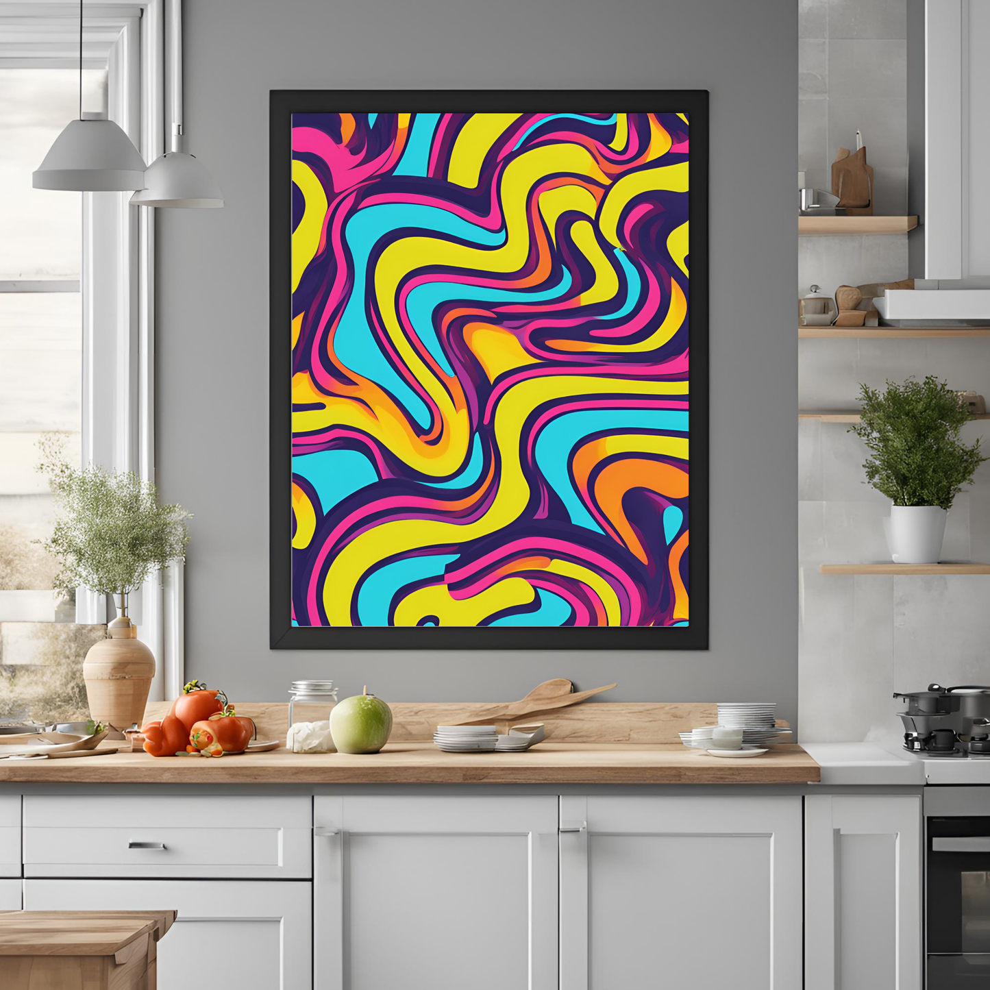 Retro Neon 70s Pop Art Pattern - Digital Printable Wall Art
